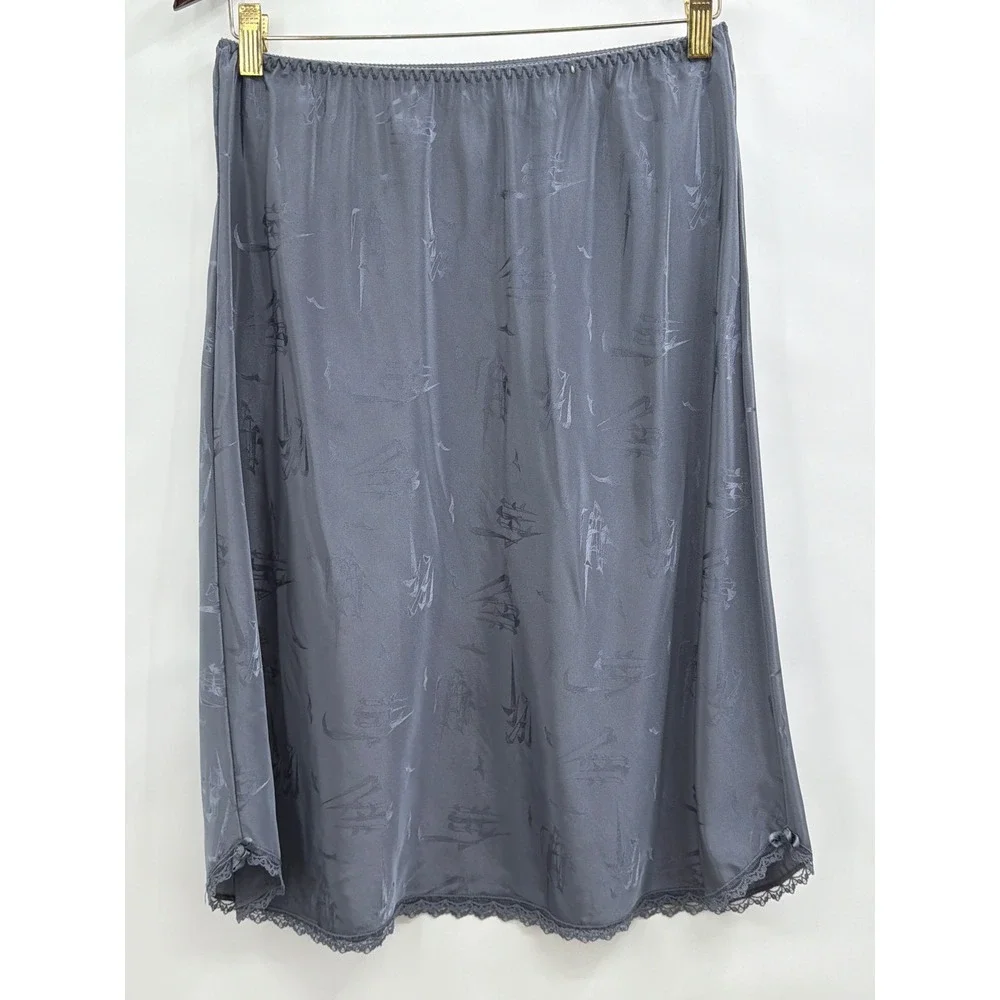 Vintage Maidenform Creme de la Creme‎ Gray Jacquard Lace Trim Slip Skirt L USA